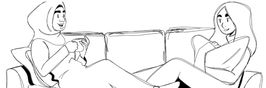 Women on a couch talking